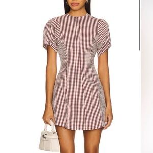 WeWoreWhat NWT Burgundy Gingham Puff Sleeve Mini Dress Size XL